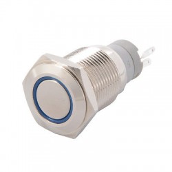 Metalinis nefiksuojantis 16mm NO+NC jungiklis su 12V LED pašvietimu (mėlynas)