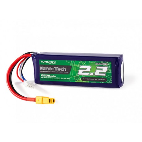 Turnigy nano-tech 2200mAh 11,1V 3S 25C-50C LiPo akumuliatorių baterija