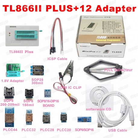 Programatorius TL866II Plus su 12 adapterių (XGECU MiniPro)