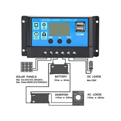 Saulės baterijų krovimo kontroleris 12/24V 30A