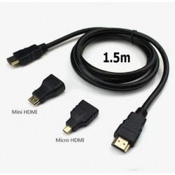 1,5m HDMI kabelis su HDMI mini ir HDMI micro adapteriais