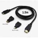 1,5m HDMI kabelis su HDMI mini ir HDMI micro adapteriais