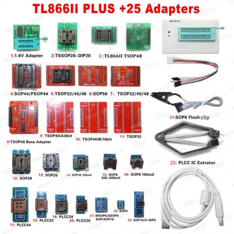 Programatorius TL866II Plus su 26 adapteriais(XGECU MiniPro)