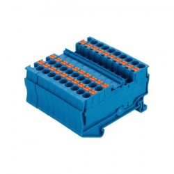 DIN bėgelio rinklė PT2.5-TWIN (3 kontaktai fiksuojami mygtuku, iki 2,5mm2) mėlyna