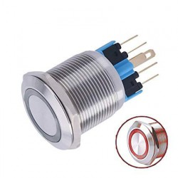 Metalinis nefiksuojantis 22mm NO+NC jungiklis su 12-24V LED pašvietimu (raudonas)