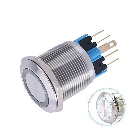 Metalinis nefiksuojantis 22mm NO+NC jungiklis su 12-24V LED pašvietimu (baltas)