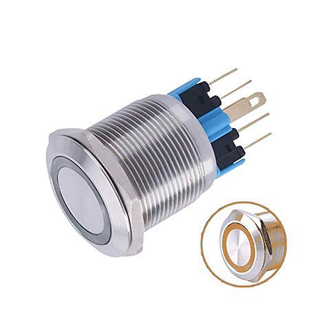 Metalinis nefiksuojantis 22mm NO+NC jungiklis su 12-24V LED pašvietimu (geltonas)