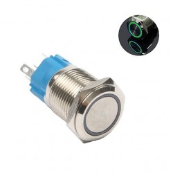 Metalinis fiksuojantis 16mm NO+NC jungiklis su 5-24V LED pašvietimu (žalias)