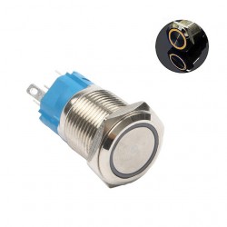 Metalinis nefiksuojantis 16mm NO+NC jungiklis su 3-6V LED pašvietimu (geltonas)