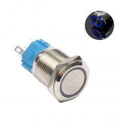 Metalinis nefiksuojantis 16mm NO+NC jungiklis su 3-6V LED pašvietimu (mėlynas)