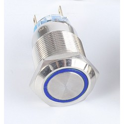 Metalinis nefiksuojantis 19mm NO+NC jungiklis su 12-24V LED pašvietimu (mėlynas)