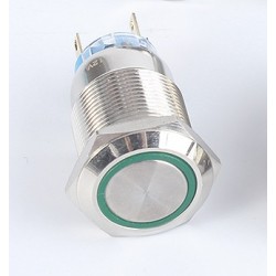 Metalinis nefiksuojantis 19mm NO+NC jungiklis su 12-24V LED pašvietimu (žalias)