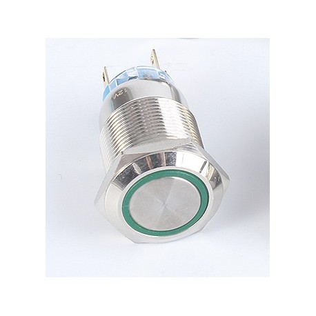 Metalinis nefiksuojantis 19mm NO+NC jungiklis su 12-24V LED pašvietimu (žalias)