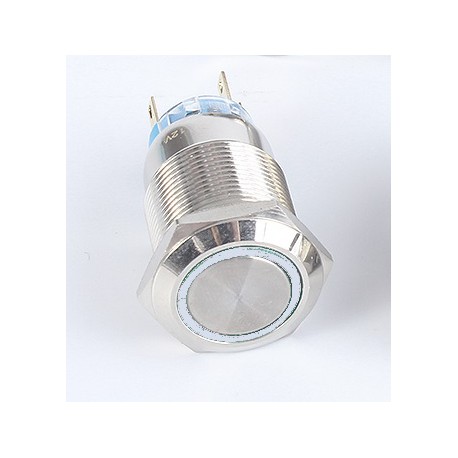 Metalinis nefiksuojantis 19mm NO+NC jungiklis su 12-24V LED pašvietimu (baltas)