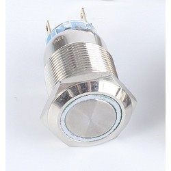 Metalinis fiksuojantis 19mm NO+NC jungiklis su 12-24V LED pašvietimu (baltas)