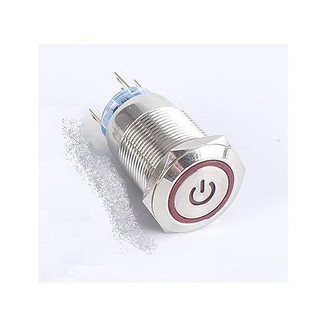 Metalinis nefiksuojantis 19mm NO+NC jungiklis su 12-24V LED pašvietimu (raudonas)