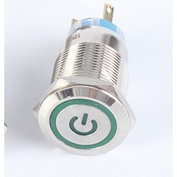 Metalinis fiksuojantis 19mm NO+NC jungiklis su 12-24V LED pašvietimu (žalias)