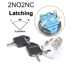 Metalinis fiksuojantis pasukamas 19mm 2NO+2NC 2 padėčių jungiklis su raktu