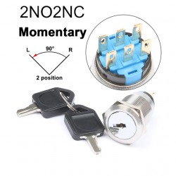 Metalinis nefiksuojantis pasukamas 19mm 2NO+2NC 2 padėčių jungiklis su raktu