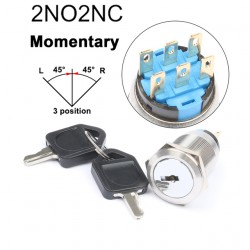 Metalinis nefiksuojantis pasukamas 19mm 2NO+2NC 3 padėčių jungiklis su raktu