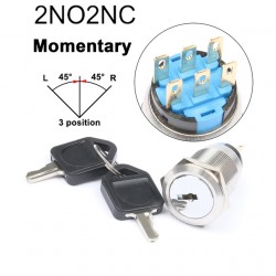 Metalinis nefiksuojantis pasukamas 19mm 2NO+2NC 3 padėčių jungiklis su raktu