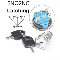 Metalinis fiksuojantis pasukamas 19mm 2NO+2NC 3 padėčių jungiklis su raktu