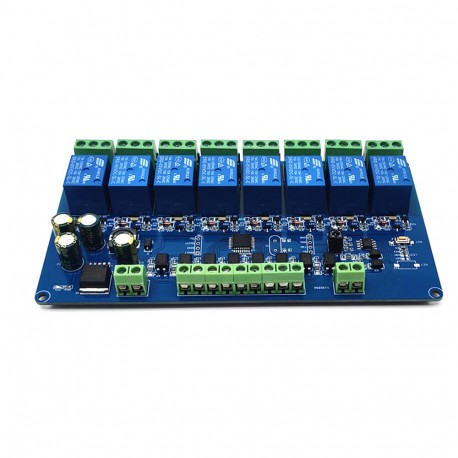 RS485 8 kanalų 7-24V DC relių ir 8 kanalų 3-30V įėjimų Modbus RTU modulis su DIN laikikliu