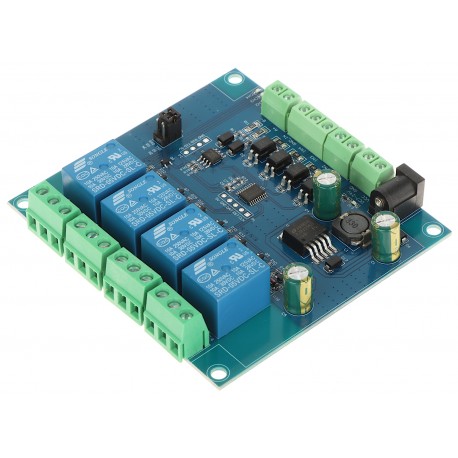 RS485 4 kanalų 7-24V DC relių ir 4 kanalų 3-30V įėjimų Modbus RTU modulis su DIN laikikliu