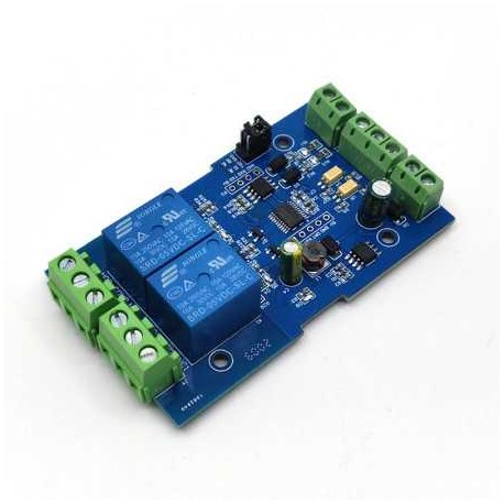 RS485 2 kanalų 7-24V DC relių ir 2 kanalų 3-30V įėjimų Modbus RTU modulis