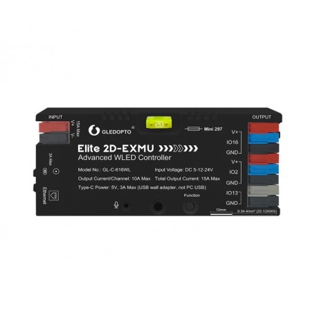 GL-C-615WL Gledopto šviesų valdiklis su WiFi (WS2812 moduliams 5V/12V/24V, WLED32, Mic)