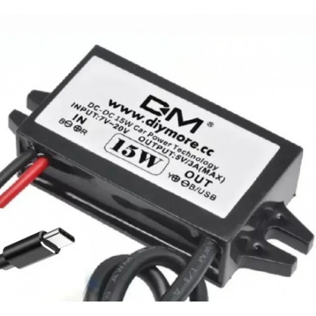 DC/DC step-down 15W maitinimo šaltinis iš 12V (7-20V) į 5V 15W USB A
